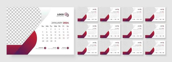 Schreibtisch Kalender 2024. Vorlage zum jährlich Kalender 2024. Schreibtisch Kalender Kalender im ein minimalistisch Stil. vektor