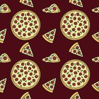 Pizza Vektor nahtlos Muster. schnell Essen Hintergrund. Hand gezeichnet Gliederung wiederholen Illustration mit ganze runden Pizza und Scheiben