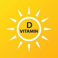 Vitamin-D-Symbol mit einfacher Sonne auf gelbem Hintergrund. vektorillustration des ernährungszeichens vektor