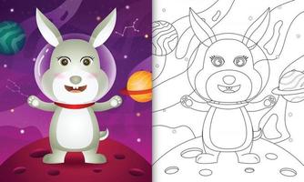 målarbok för barn med en söt kanin i rymdgalaxen vektor