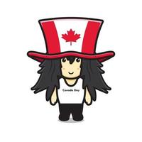 Süßer Junge Charakter feierte Kanada Tag Cartoon Vektor Icon Illustration