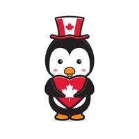 niedlicher Pinguincharakter feierte Kanada-Tageskarikaturvektorikonenillustration vektor