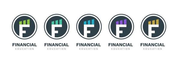 ekonomisk utbildning bokstaven f eller fe logo design badge ikon mall vektor