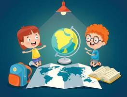 små skolbarn som studerar geografi vektor
