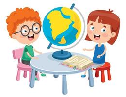 kleine Schulkinder, die Geographie studieren vektor