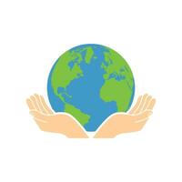 Logo von Hand halten Erde Globus, Ökologie und Nachhaltigkeit Konzept. Vektor Illustration im modern eben Stil Design.