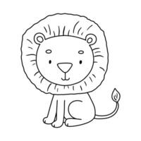 süß Sitzung Löwe. Gliederung Illustration zum Kinder. Linie Safari Tier zum Färbung Buchseite. vektor