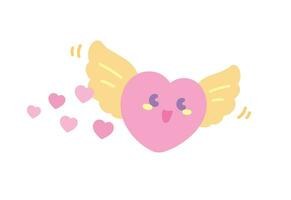 süß kawaii glücklich Gesicht fliegend Herz mit Flügel Grafik Element vektor