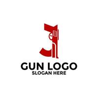 brev j och pistol logotyp ikon design, pistol logotyp vektor mall