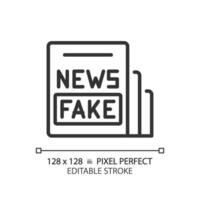 2d pixel perfekt redigerbar svart falsk Nyheter ikon, isolerat vektor, tunn linje illustration representerar journalistik. vektor
