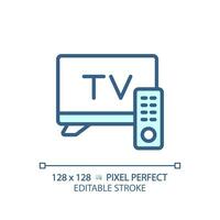 2d Pixel perfekt editierbar Blau Fernsehen einstellen Symbol, isoliert Vektor, dünn Linie Illustration Darstellen Journalismus. vektor