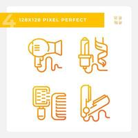 Pixel perfekt Gradient dünn linear Symbole Pack Darstellen Haarpflege, Orange Illustration. vektor