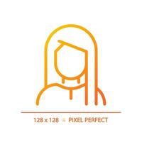 2d Pixel perfekt Frau mit Gerade Frisur Gradient Symbol, isoliert Vektor, Haarpflege dünn Linie einfach Orange Illustration. vektor