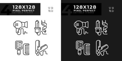 Pixel perfekt dunkel und Licht dünn linear Symbole Pack Darstellen Haarpflege, editierbar Illustration. vektor