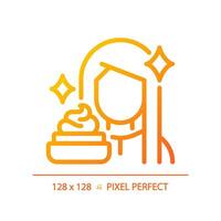 2d Pixel perfekt Frau mit Haar Schaum Gradient Symbol, isoliert Vektor, Haarpflege dünn Linie einfach Orange Illustration. vektor