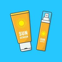 Solskydd grädde vektor ikon illustration. Sol skydd kosmetisk produkt. begrepp av sommar Semester. solkräm lotioner. hudvård