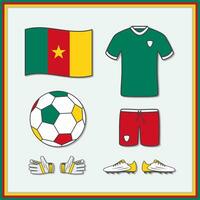 cameroon fotboll tecknad serie vektor illustration. fotboll jersey och fotboll boll platt ikon översikt