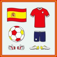 Spanien Fußball Karikatur Vektor Illustration. Fußball Trikots und Fußball Ball eben Symbol Gliederung
