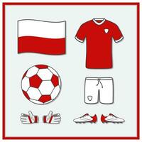 Polen Fußball Karikatur Vektor Illustration. Fußball Jersey und Fußball Ball eben Symbol Gliederung