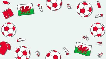 Fußball Hintergrund Design Vorlage. Fußball Karikatur Vektor Illustration. Turnier im Wales