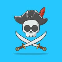 pirat skalle med hatt och korsade svärd vektor ikon illustration. pirat emblem