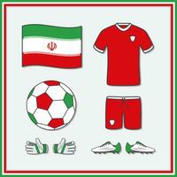 iran fotboll tecknad serie vektor illustration. fotboll jersey och fotboll boll platt ikon översikt