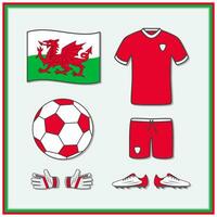 wales fotboll tecknad serie vektor illustration. fotboll jersey och fotboll boll platt ikon översikt