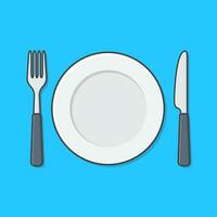 vit tömma tallrik med gaffel och kniv vektor ikon illustration. kök maträtter för mat