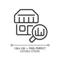 Pixel perfekt editierbar schwarz Auslauf Symbol, isoliert Vektor, Produkt Verwaltung dünn Linie Illustration. vektor