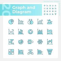 Graph und Diagramm Licht Blau Symbole. Daten Visualisierung. Information Anzeige. Präsentation Element. rgb Farbe. Webseite Symbole Satz. einfach Design Element. Kontur Zeichnung. Linie Illustration vektor