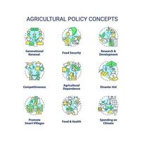 landwirtschaftlich Politik Konzept Symbole Satz. Gesetz Verordnung von Landwirtschaft Geschäft Idee dünn Linie Farbe Illustrationen. isoliert Symbole. editierbar Schlaganfall vektor