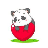 süß Panda mit groß Liebe Herz. bezaubernd kawaii Tier Konzept Design. eben Karikatur Charakter. isoliert Weiß Hintergrund. Vektor Kunst Illustration