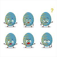tecknad serie karaktär av ljus blå påsk ägg med Vad uttryck vektor