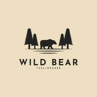 wild Bär Logo Design Jahrgang retro mit Kiefer Baum vektor