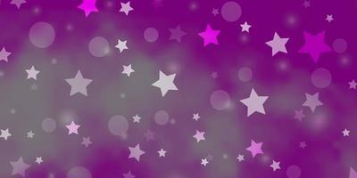 hellviolette, rosafarbene Vektorvorlage mit Kreisen, Sternen. abstrakte Illustration mit bunten Flecken, Sternen. Design für Textilien, Stoffe, Tapeten. vektor