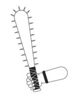 innehav baseboll fladdermus med naglar platt svartvit isolerat vektor hand. farlig vapen. redigerbar svart och vit linje konst teckning. enkel översikt fläck illustration för webb grafisk design