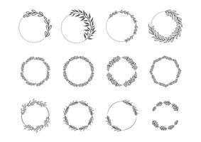 hand dragen krans cirkulär vektor konst samling svart och vit