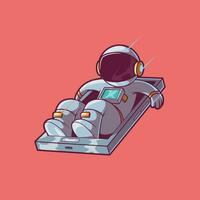 Astronaut fliegend Innerhalb ein Smartphone Vektor Illustration. Technologie, Erkundung, Raum Design Konzept.