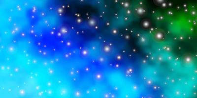 ljusblå, grön vektormall med neonstjärnor. lysande färgglad illustration med små och stora stjärnor. mönster för inslagning av presenter. vektor