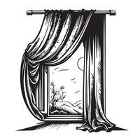 Fenster mit Vorhänge Hand gezeichnet skizzieren im Gekritzel Stil Vektor Illustration Innere