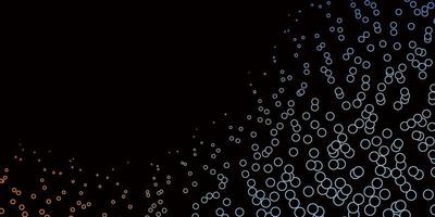 dunkelblaues, gelbes Vektormuster mit Kreisen. abstrakte Illustration des Funkelns mit bunten Tropfen. Muster für Websites, Zielseiten. vektor