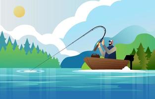 fiske i båt vid sjön vektor