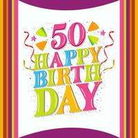 50:e Lycklig födelsedag logotyp med ballonger, vektor design för födelsedag firande, hälsning kort och inbjudan kort.
