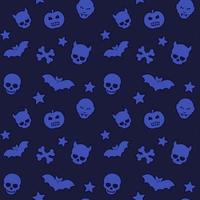 Halloween-Muster, Vektor-nahtloser Hintergrund mit Schädeln, Fledermäusen, Kürbissen, Vampiren und Sternen vektor