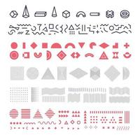 Geometrische Memphis-Elemente, Gruppe geometrischer Formen, Linien und linearer Muster für modernen Hintergrund von Bannern und Postern, Broschüren und Kleiderdruck Vektor-Illustration. vektor