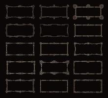 goldene horizontale Rahmen, Vintage-Dekorationsrahmen-Vorlage auf schwarzem Hintergrund, geometrische Linienkontur, Elementdekor des modernen und Retro-Designs, Vektorsammlung vektor