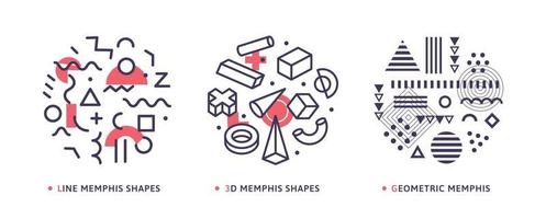 geometrische runde abstrakte moderne isolierte Vektorsymbole. Geometrieelemente zeichnen Umriss-Logo-Set. Sammlung geometrischer Muster im Memphis-Stil. vektor