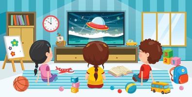 barn som tittar på tv i ett rum vektor