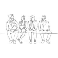 kontinuerlig linje ritning av män och kvinnor som sitter och väntar i kö för intervjuer vektorillustration vektor