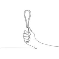kontinuerlig linjeteckning av en hand som håller en köksverktygsvektorillustration vektor